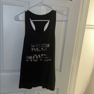 Black Racerback Tank Top with 'Keep Moving' Print